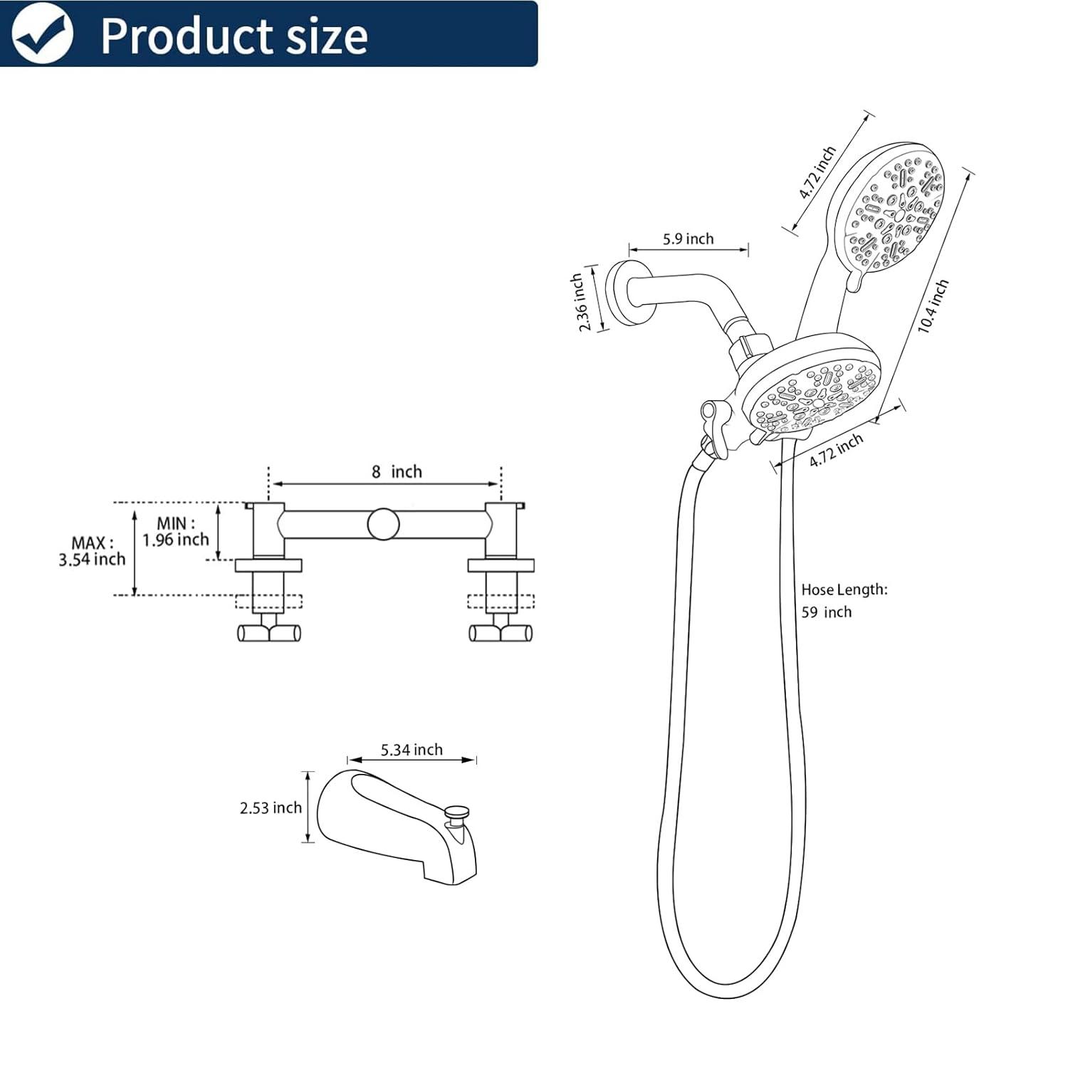 2 Handle Shower Faucet Shower System Complete 2 in 1 Shower Combo Set with Handheld Showerhead Shower Trim Kit Wall Mounted Shower Fixtures Brushed Gold