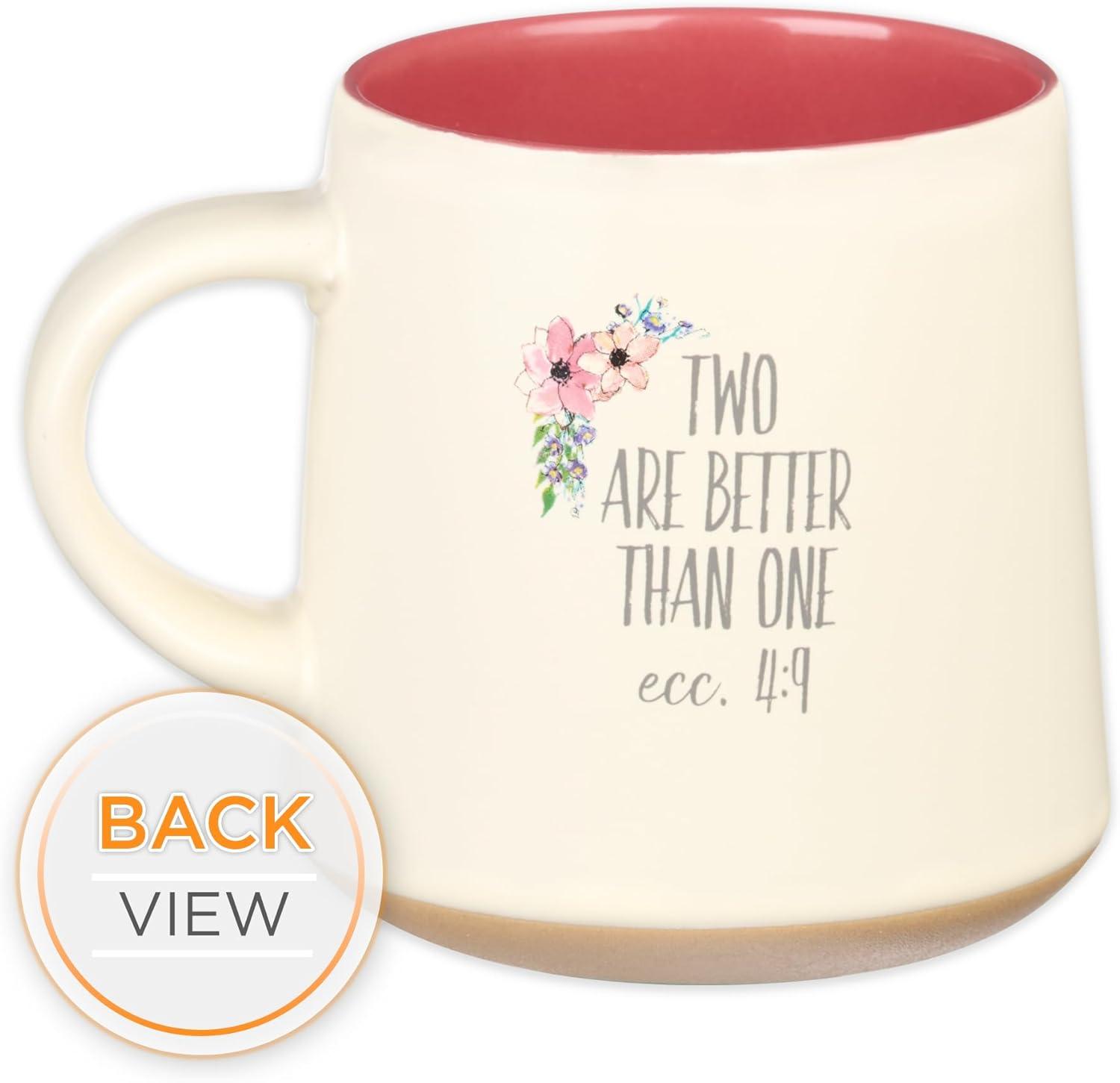 I Love That Your My Sister Ecclesiastes 4:9 Ceramic Bible Verse Coffee Mug  Floral Rustic Pink & Ivory Cup for Coffee/Tea, Dishwasher Microwave Safe, 14oz
