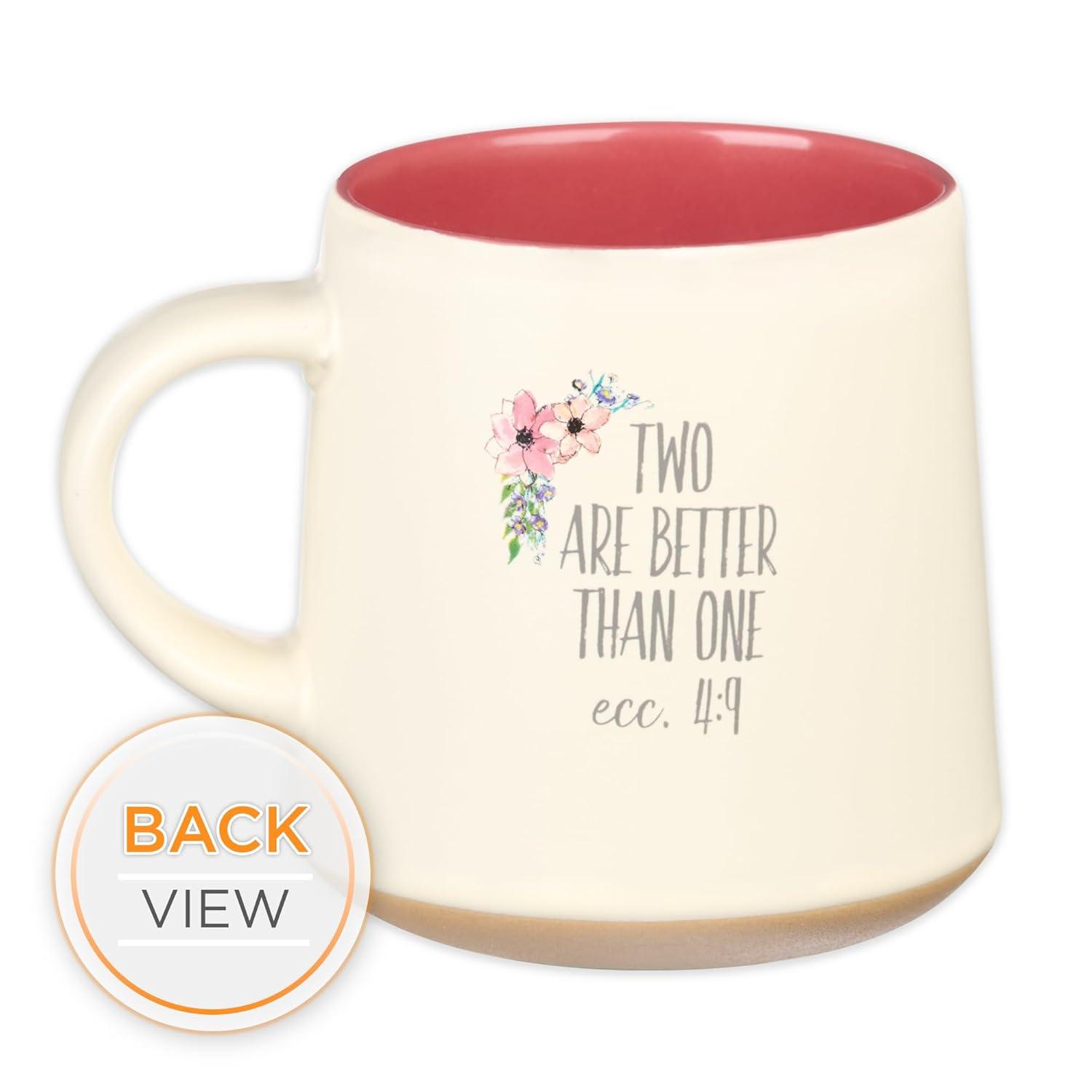 I Love That Your My Sister Ecclesiastes 4:9 Ceramic Bible Verse Coffee Mug  Floral Rustic Pink & Ivory Cup for Coffee/Tea, Dishwasher Microwave Safe, 14oz