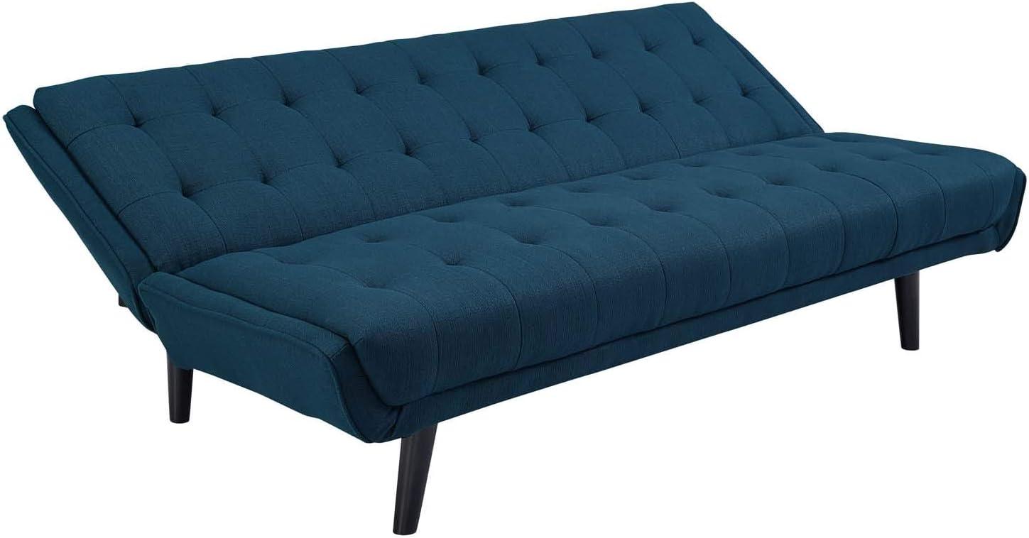 Modway Glance Tufted Convertible Fabric & Wood Sofa Bed in Azure and Black