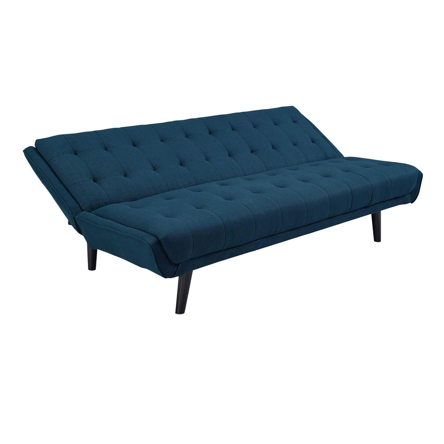 Modway Glance Tufted Convertible Fabric & Wood Sofa Bed in Azure and Black