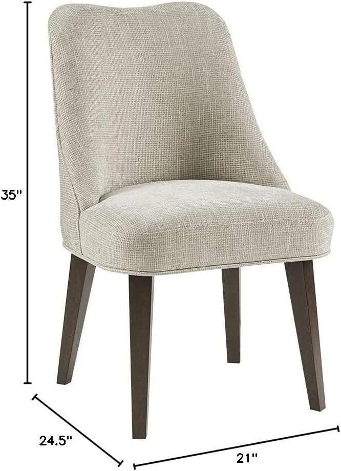 Beige Upholstered Dining Chairs with Dark Wood Legs, Set of 2