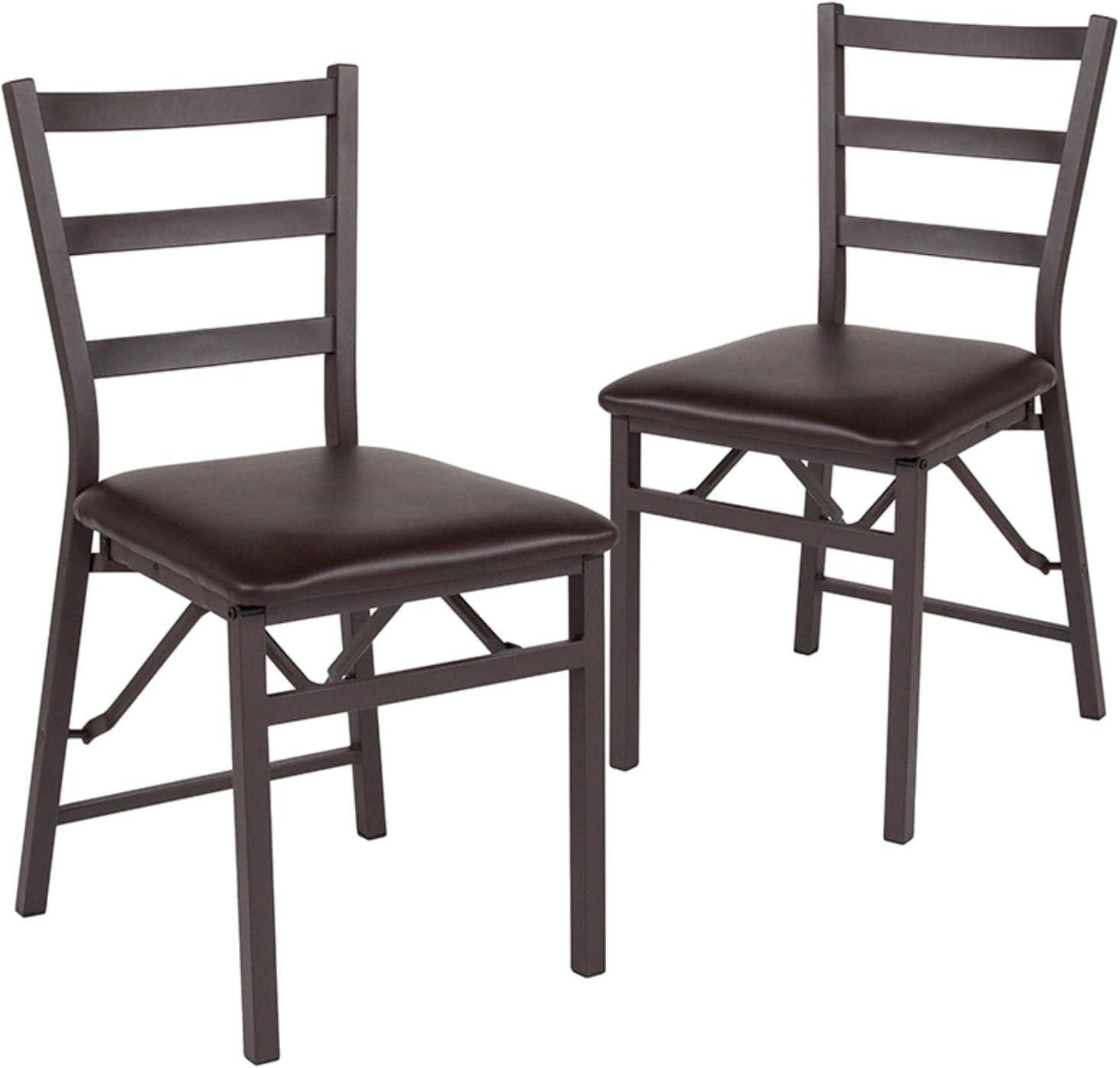 Flash Furniture 2 Pack HERCULES Series Brown Folding Ladder Back Metal Chair with Brown Vinyl Seat