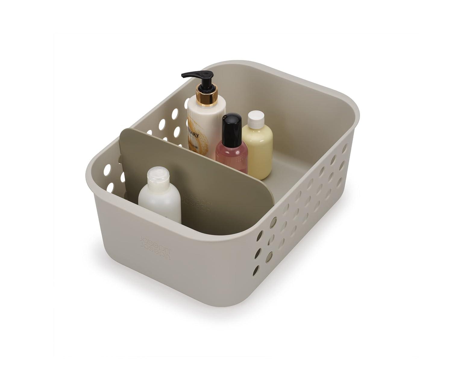 Joseph Joseph EasyStore - Bathroom essentials Storage Basket Organiser with Moveable Divider, Ecru, Large