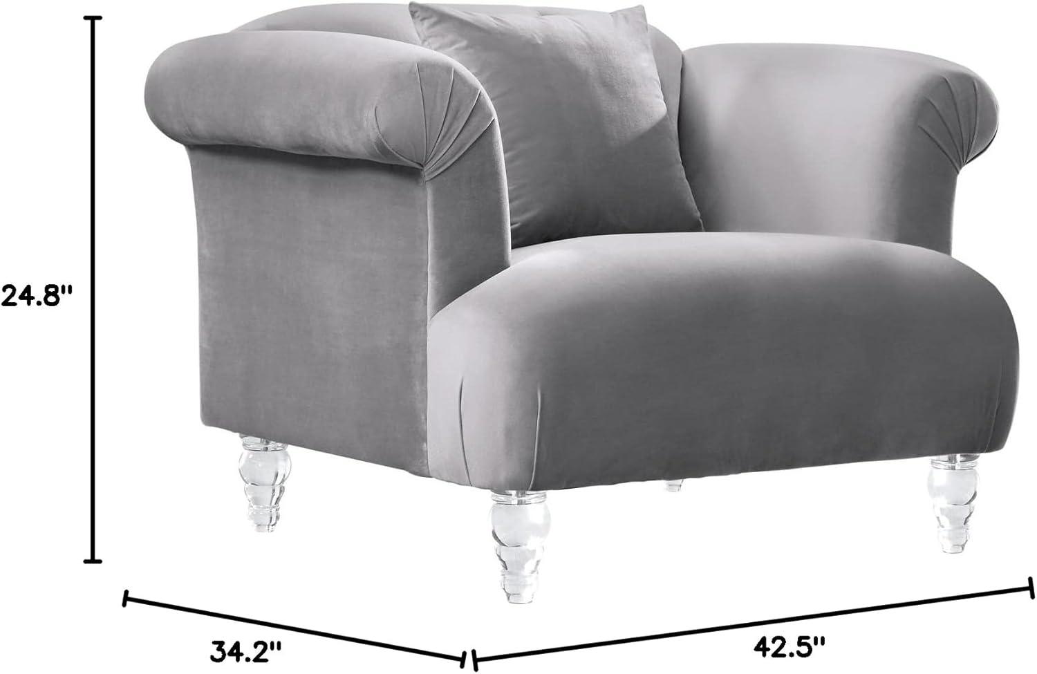 Elegance Sofa Chair in Grey Velvet with Acrylic Legs