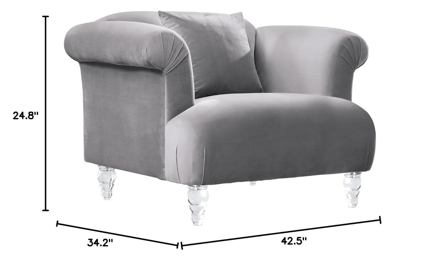 Elegance Sofa Chair in Grey Velvet with Acrylic Legs