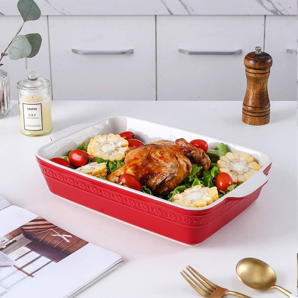 Adeco Trading Ceramic Bakeware Set, Rectangular Baking Dish For Cooking, Kitchen, Cake Dinner, Banquet And Daily Use, 9X13 Casserole Dishes For Oven Porcelain Baking Pans
