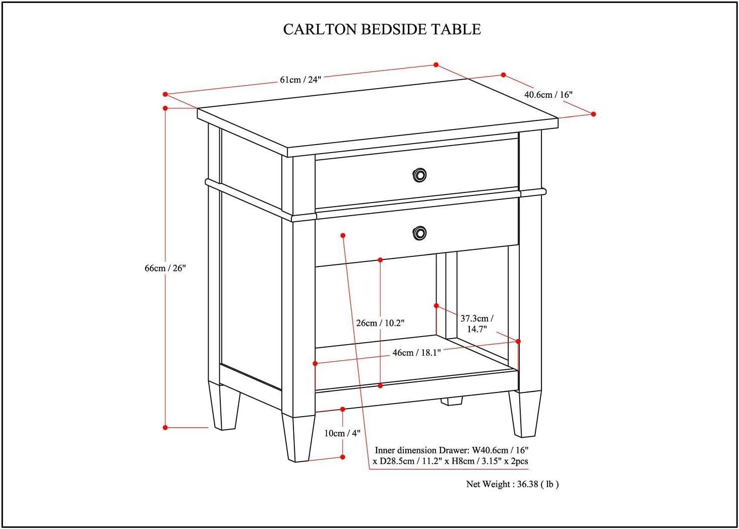 Simpli Home Carlton Solid Wood Bedside Table In Distressed Grey