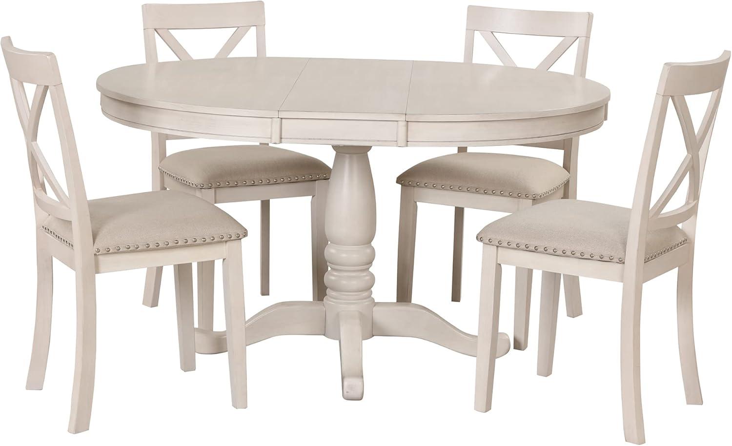 Antique White Round Dining Table Set with 4 Chairs