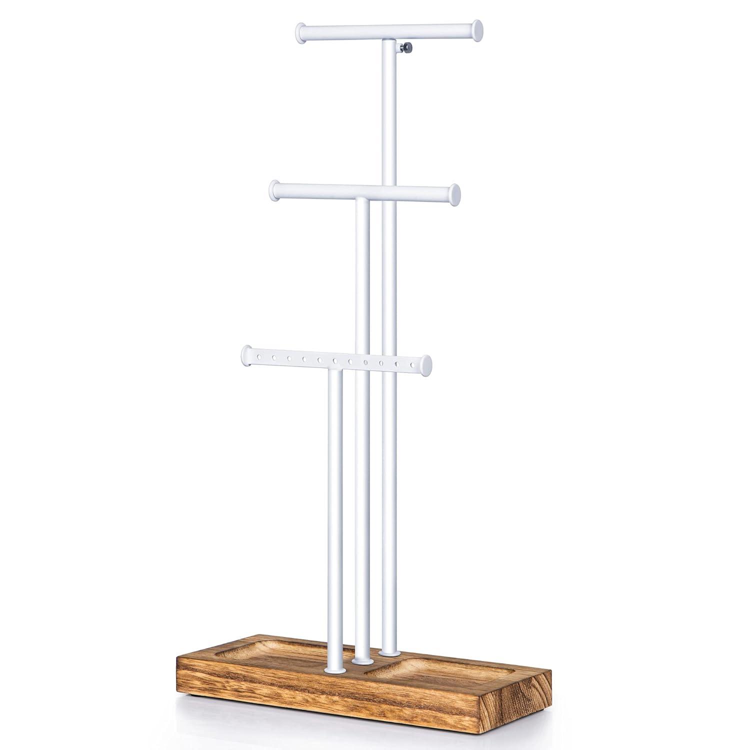 Jewelry Tree Stand White Metal and Wood Base Large Storage Jewelry Organizer for Necklaces Bracelets Earrings Holder Organizer Jewelry Display Mother's Day Gift White and White