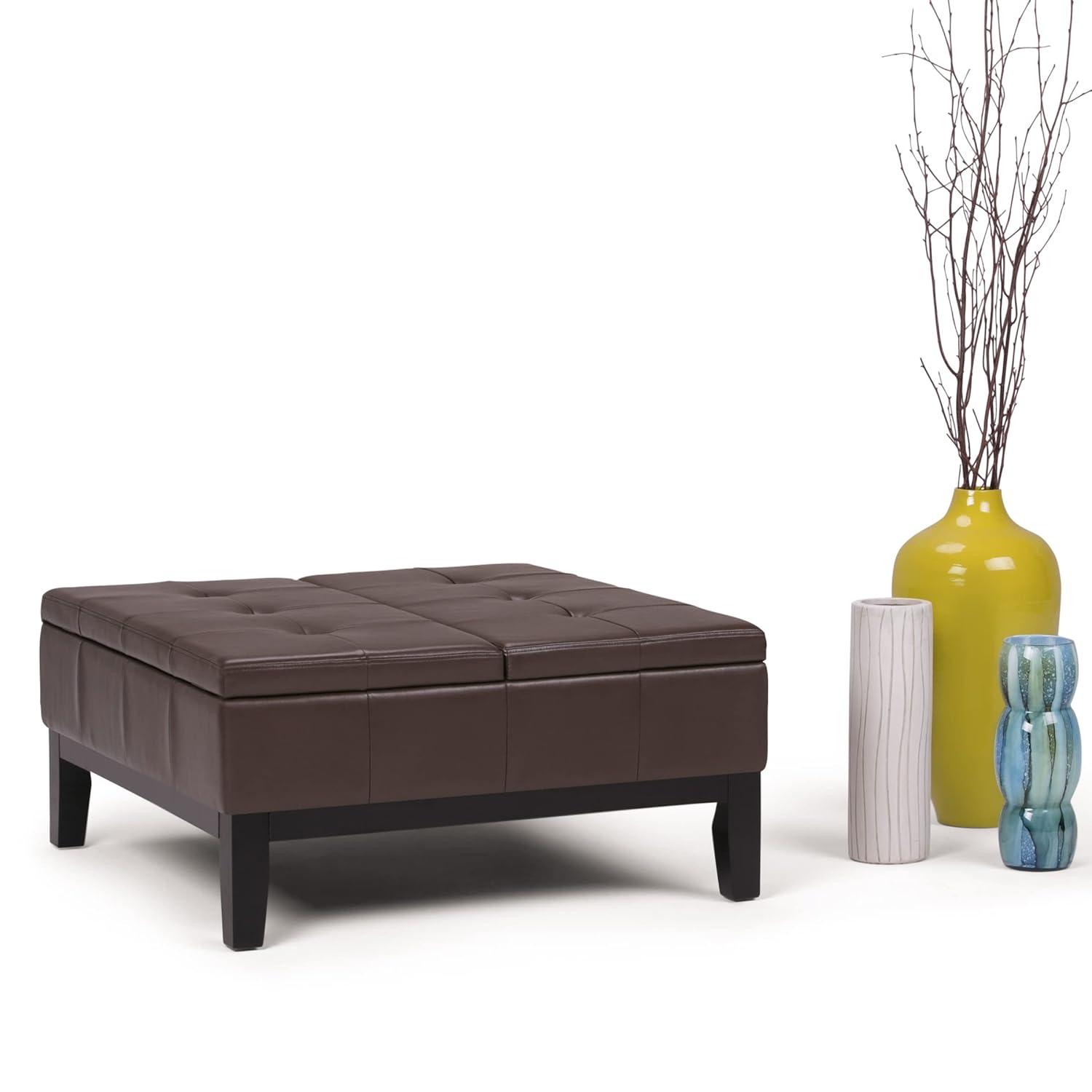 Simpli Home Dover 36"W Upholstered Square Coffee Table Storage Ottoman with Split Tufted Lift Top & Reviews | Wayfair