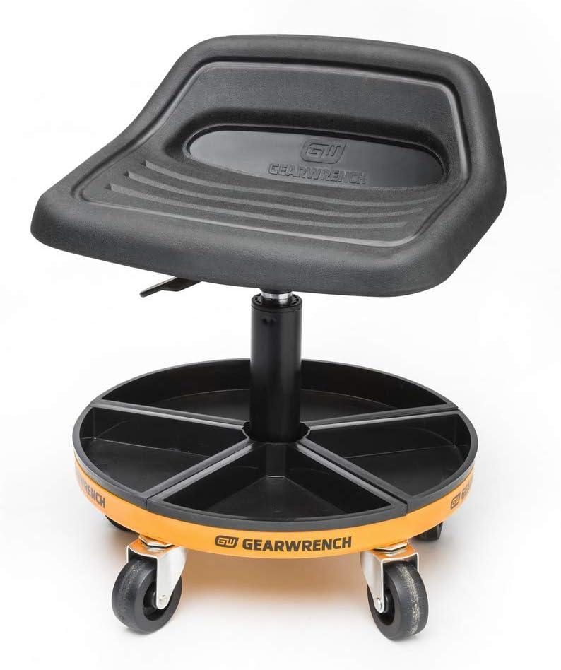 Adjustable Height 22" Swivel Tractor Mechanic's Seat with Tool Storage