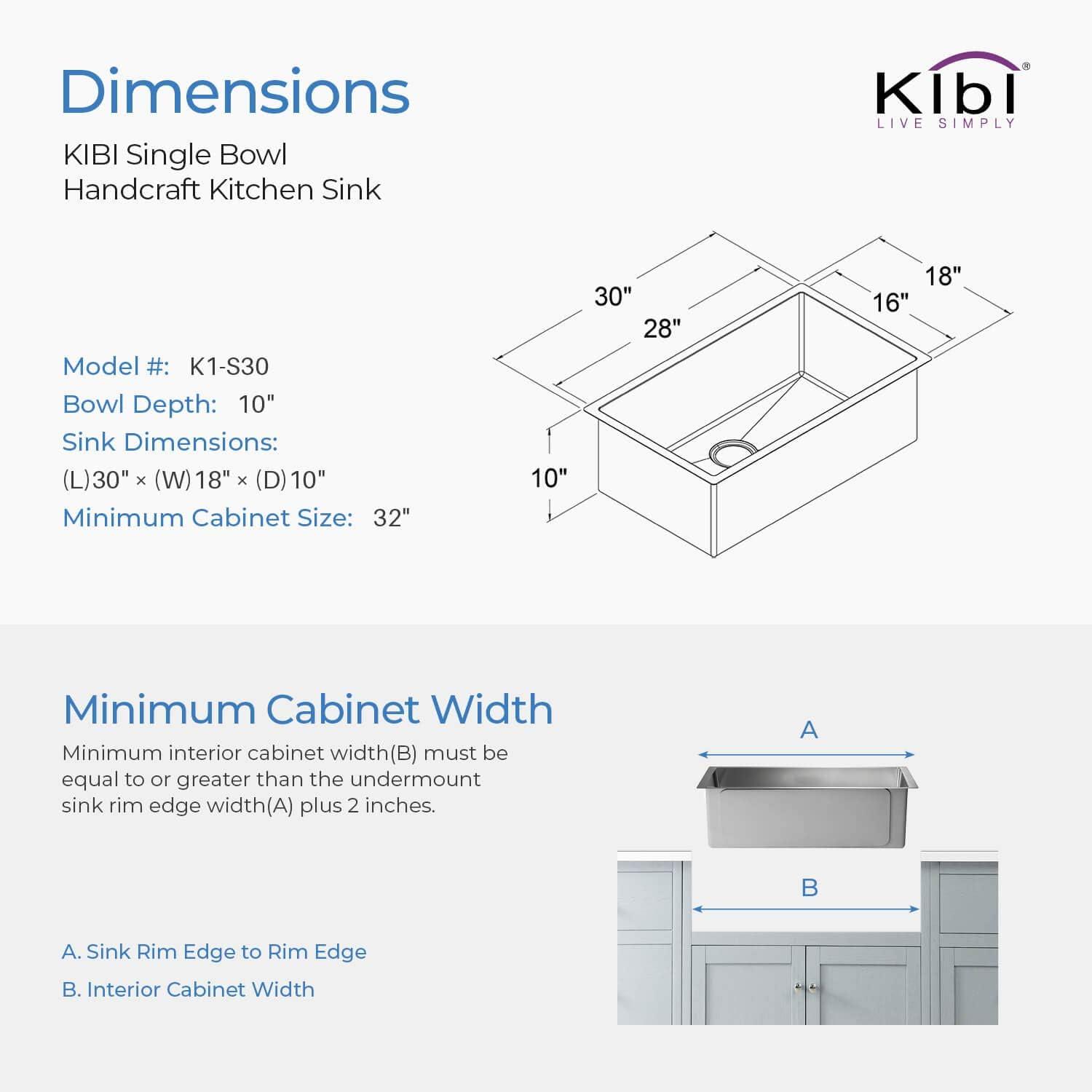 30'' L Undermount Single Bowl Stainless Steel Kitchen Sink