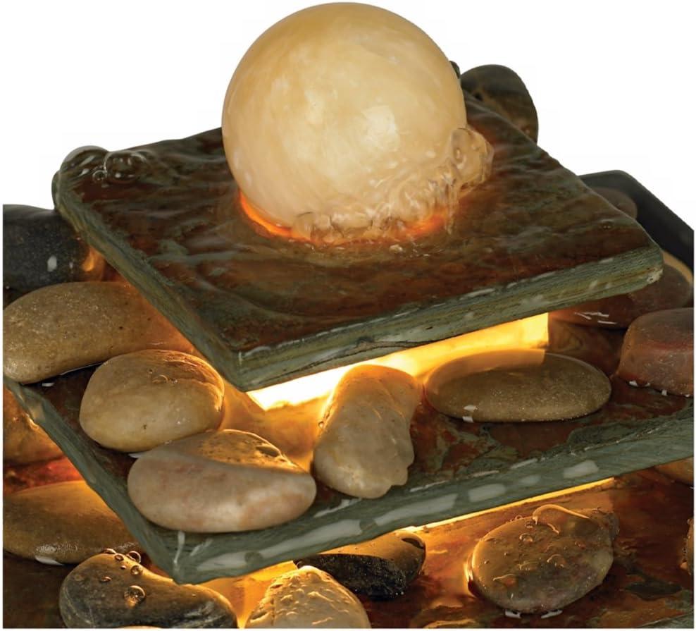 John Timberland Four Tiers Rustic 4 Tier Slate Stone Indoor Tabletop Water Fountain with LED Light 9" for Table Office Desk Home Bedroom Living Room