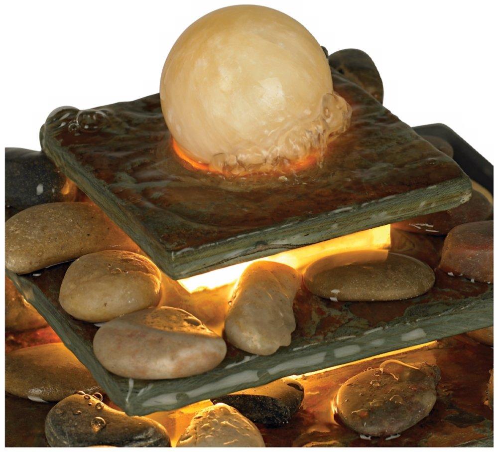 John Timberland Four Tiers Rustic 4 Tier Slate Stone Indoor Tabletop Water Fountain with LED Light 9" for Table Office Desk Home Bedroom Living Room