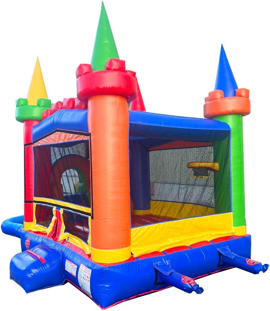 Pogo Bounce House Crossover Bounce House with Water Slide, Modular Rainbow Dual Slide with Splash Pool