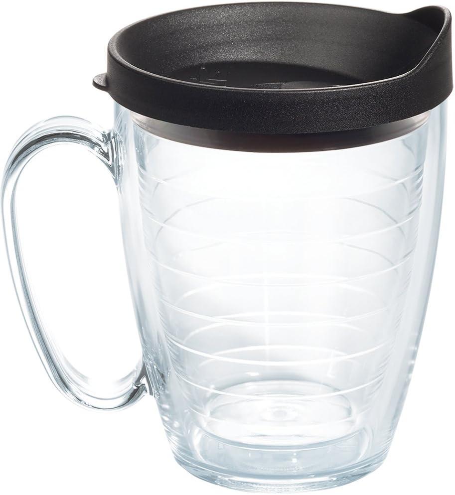 Clear Double-Walled Insulated Travel Tumbler with Black Lid, 16oz