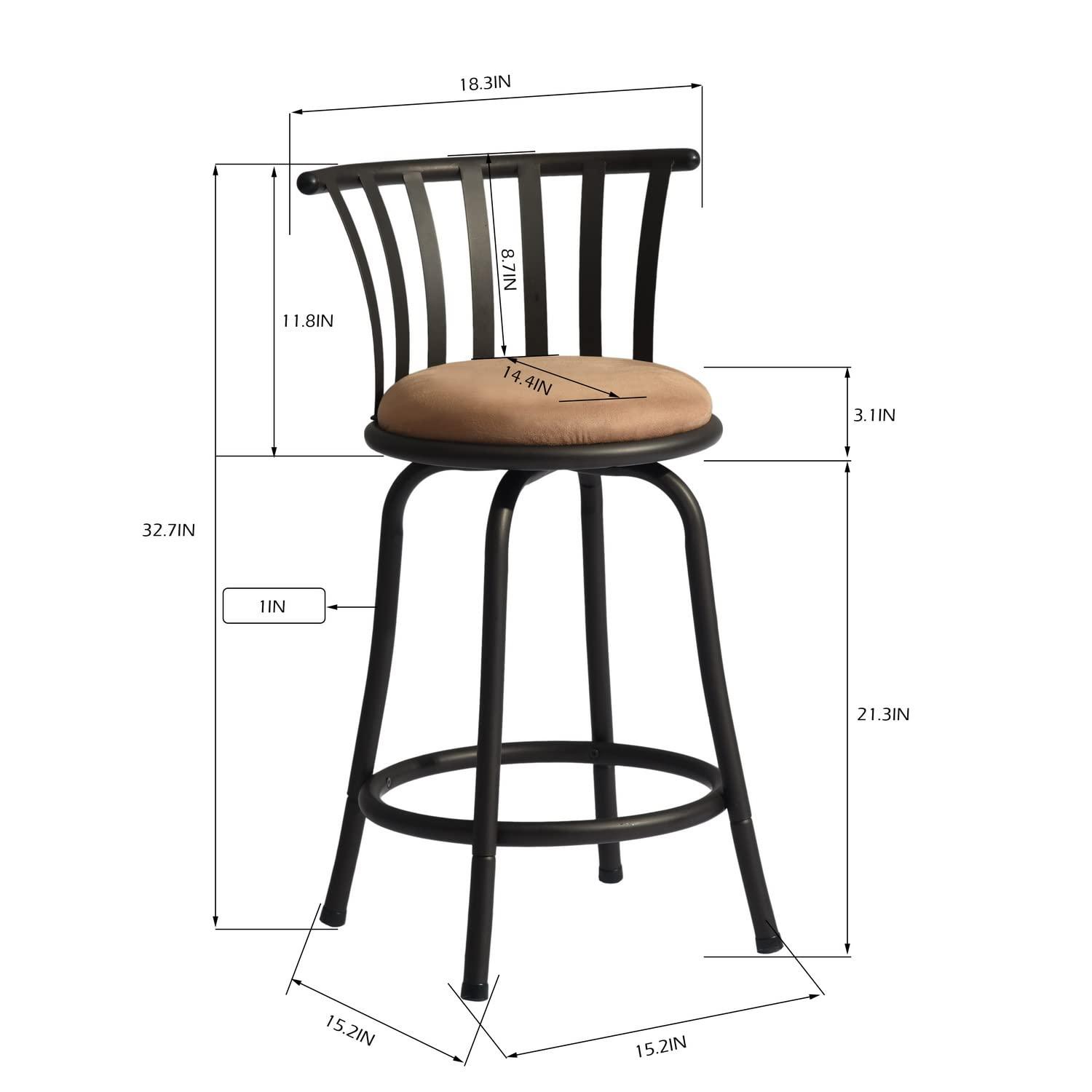 FurnitureR Brown Velvet 24'' Counter Stool Swivel High Back Barstools(Set of 2)