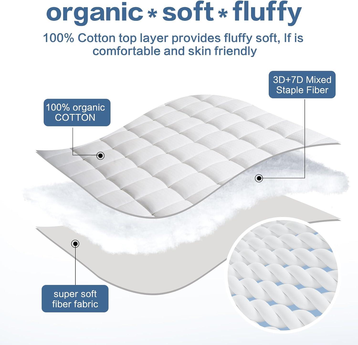 Queen White Cotton Quilted Down Alternative Mattress Pad