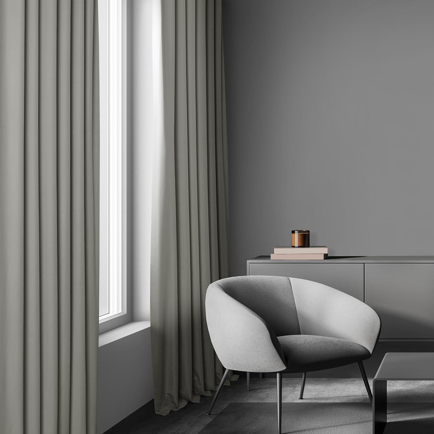 Exclusive Fabrics  Essential Polyester Solid Blackout Curtains - Thermal Insulated Window Curtains Rod Pocket (Single Panel) 50 X 84 - Greige