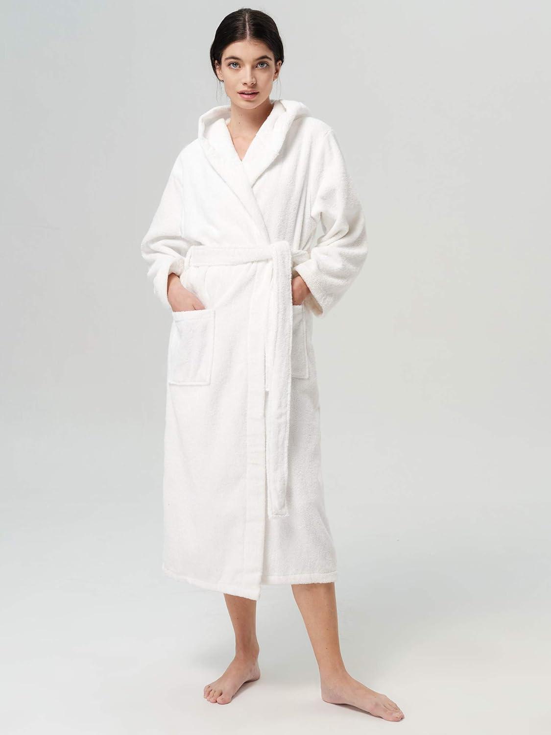 SIORO Womens Hooded Terry Cloth Robe, Absorbent Cotton Bathrobe, Full Length Bathcoat for Hot Tub, Spa, Shower & Sleepwear
