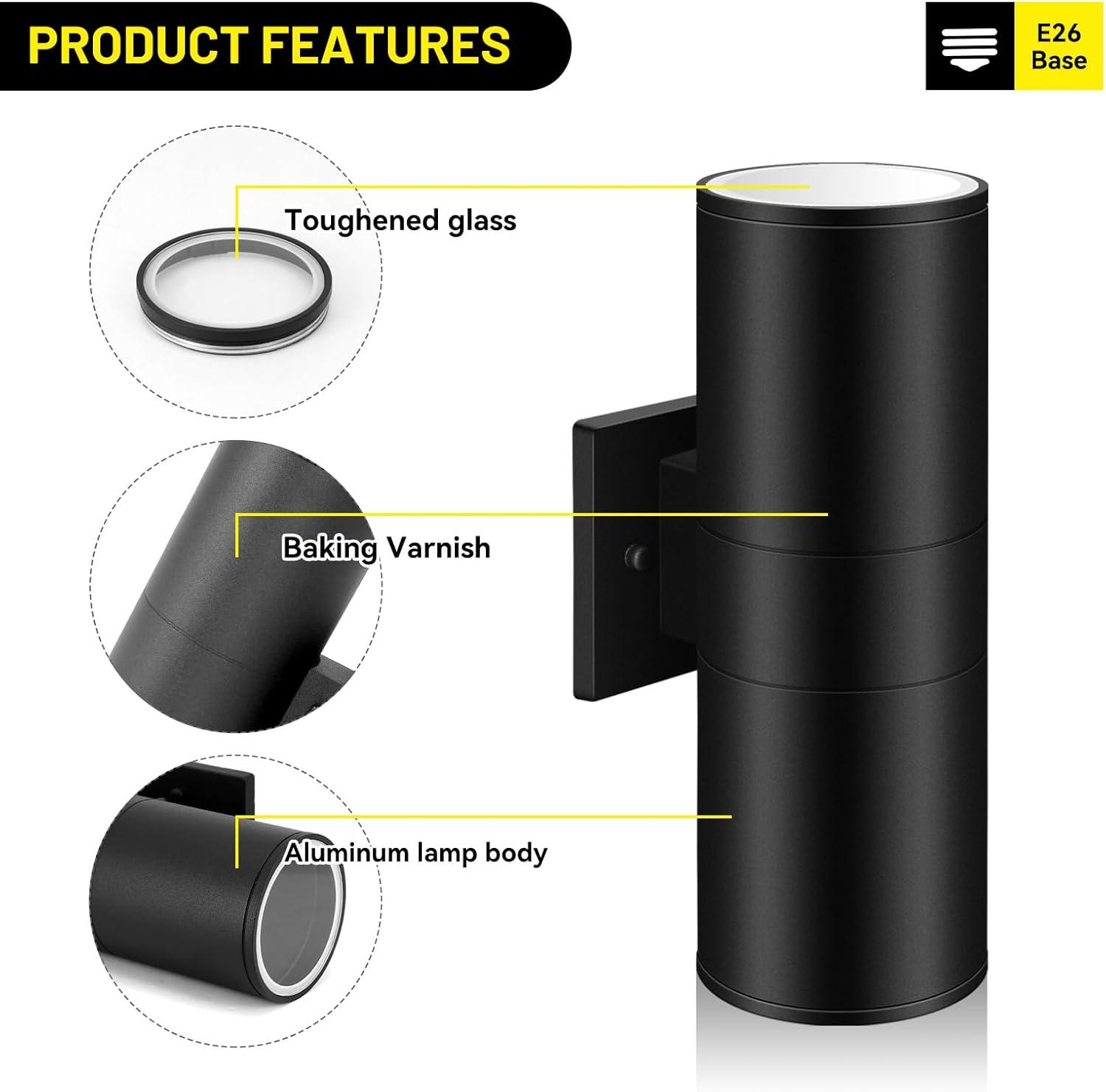 Black Aluminum Cylinder Outdoor Wall Sconce with LED Light