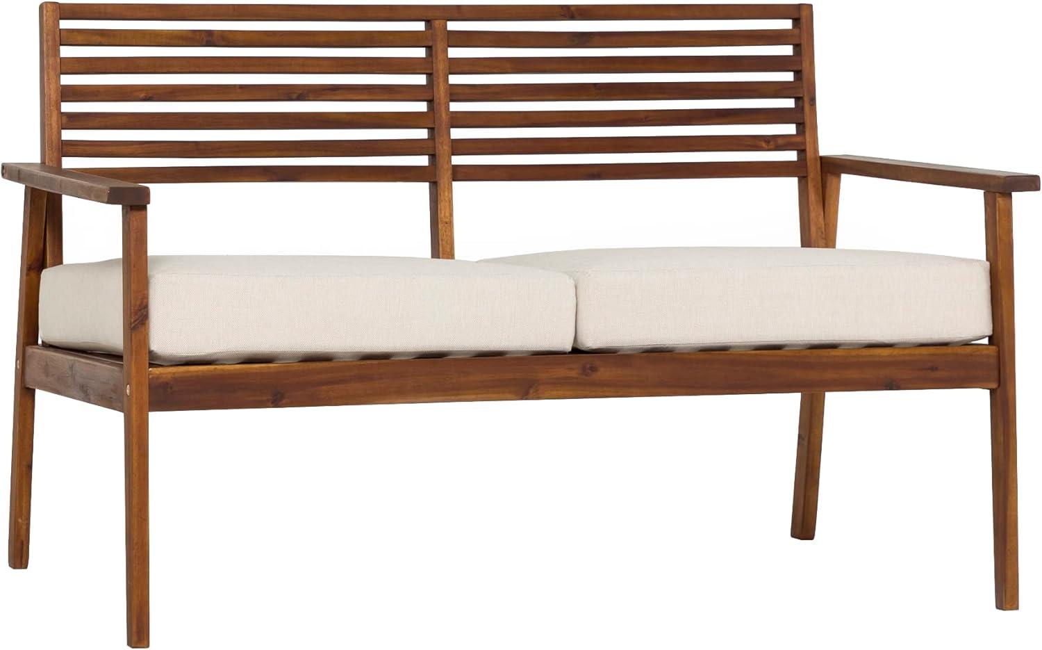 Modern Dark Brown Acacia Wood Outdoor Loveseat