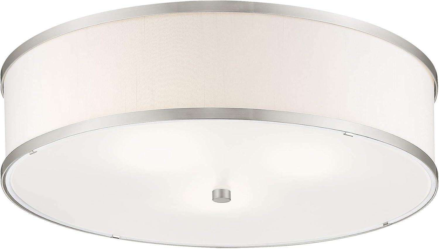 Park Ridge Brushed Nickel 3-Light Semi-Flush Mount with Off-White Shade