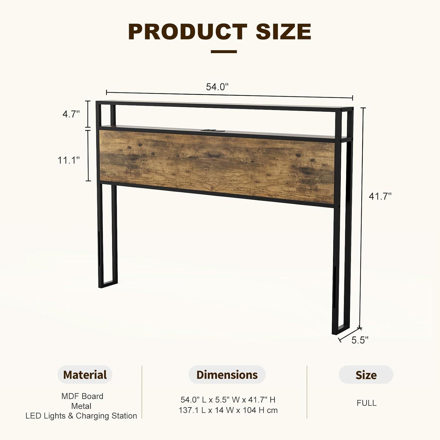 Ivy Bronx Kaiwei Storage Headboard With Led Lights & Charging Station - Industrial Metal And Wood