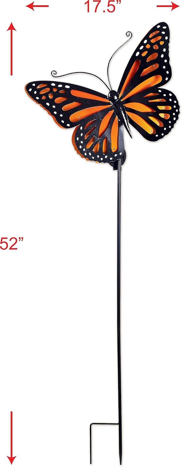 52" Orange and Black Metal Butterfly Solar Garden Stake