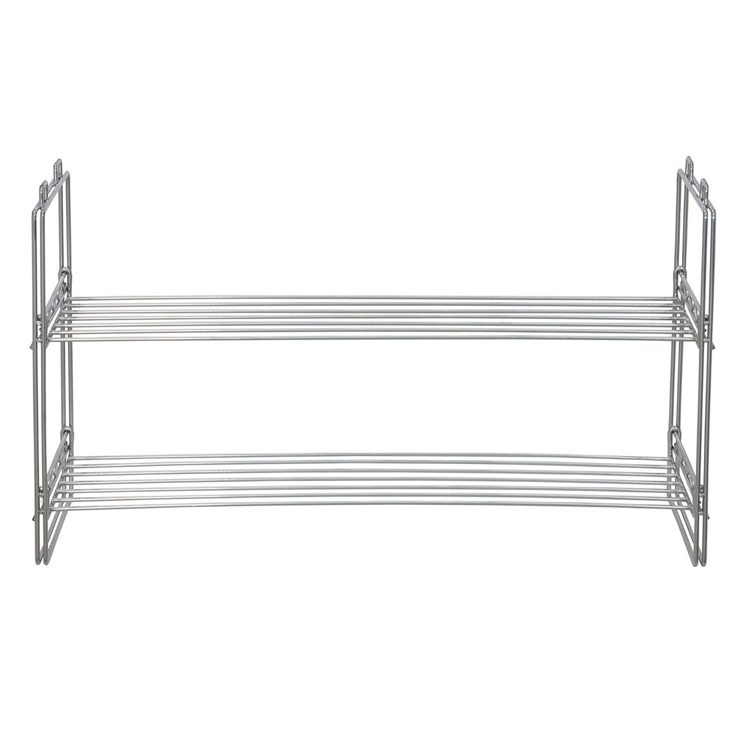 Chrome Stackable Two-Tier Shoe Rack with Flat Shelves