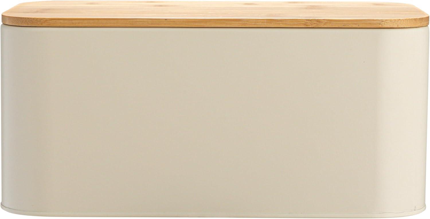 Storied Home Metal "bread" Bin with Bamboo Lid, Cream