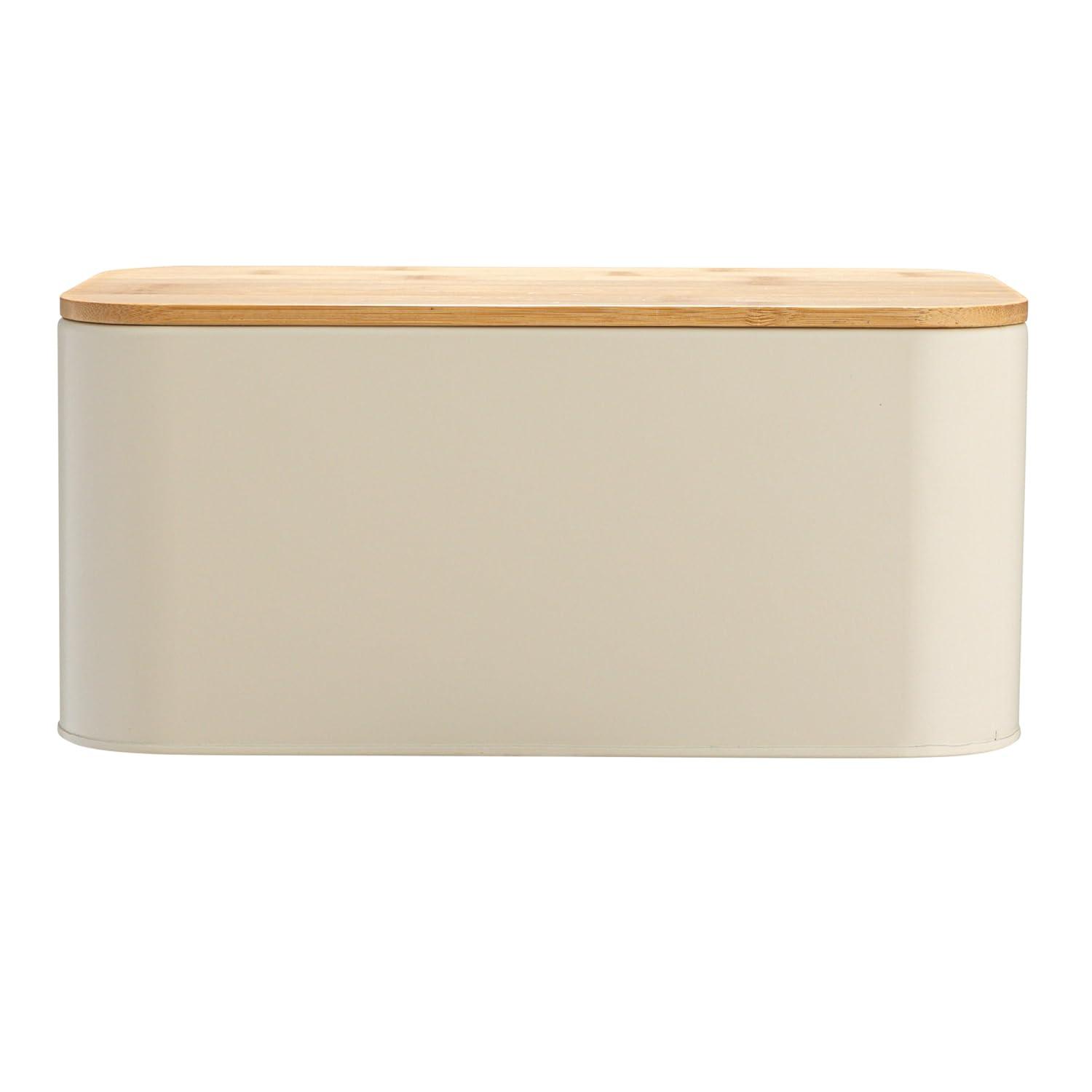 Storied Home Metal "bread" Bin with Bamboo Lid, Cream