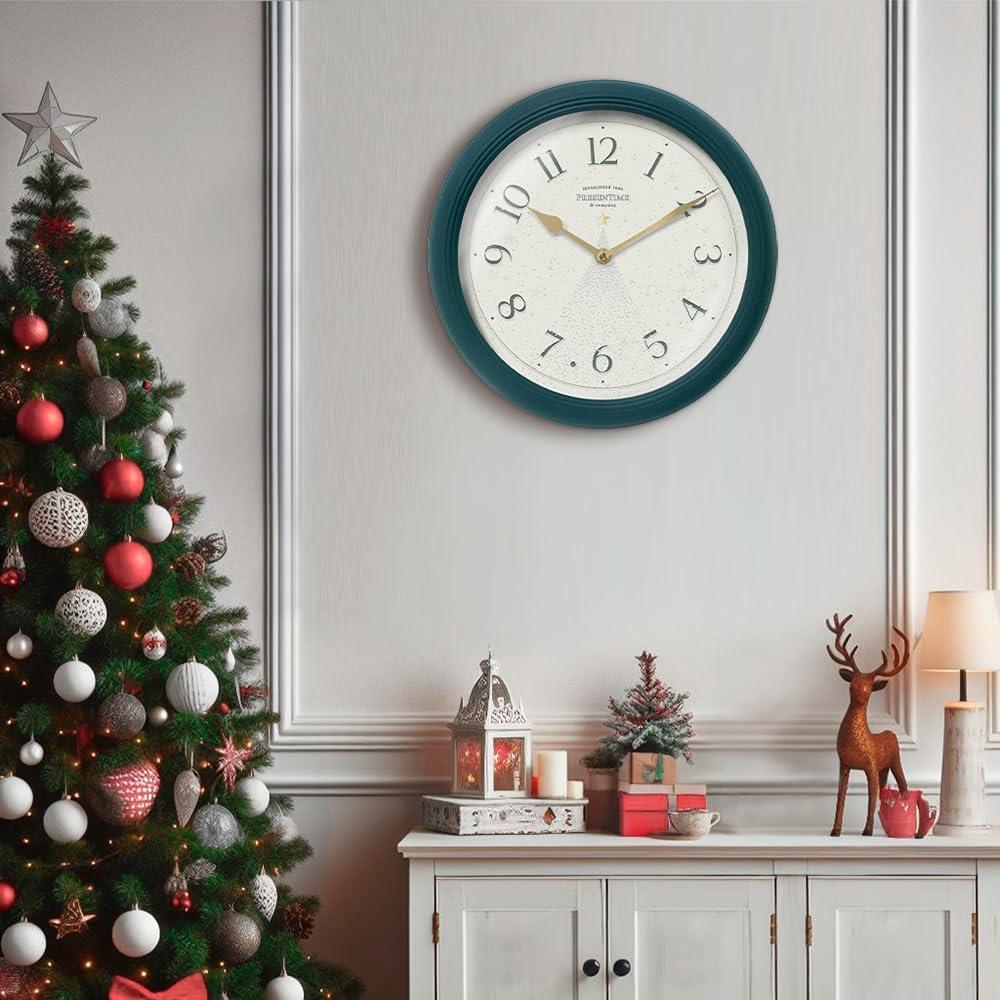 Presentime & Co. 12.6" Illuminated Farmhouse Wall Clock, Silent Battery Operated Night Light Wall Clock with Smart LED Sensor for Living Room, Bathroom, Kitchen, Home Office, Oil Rubbed Bronze Finish