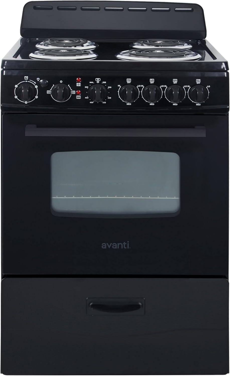 Avanti 24-Inch Black Freestanding Electric Range with Glass Door