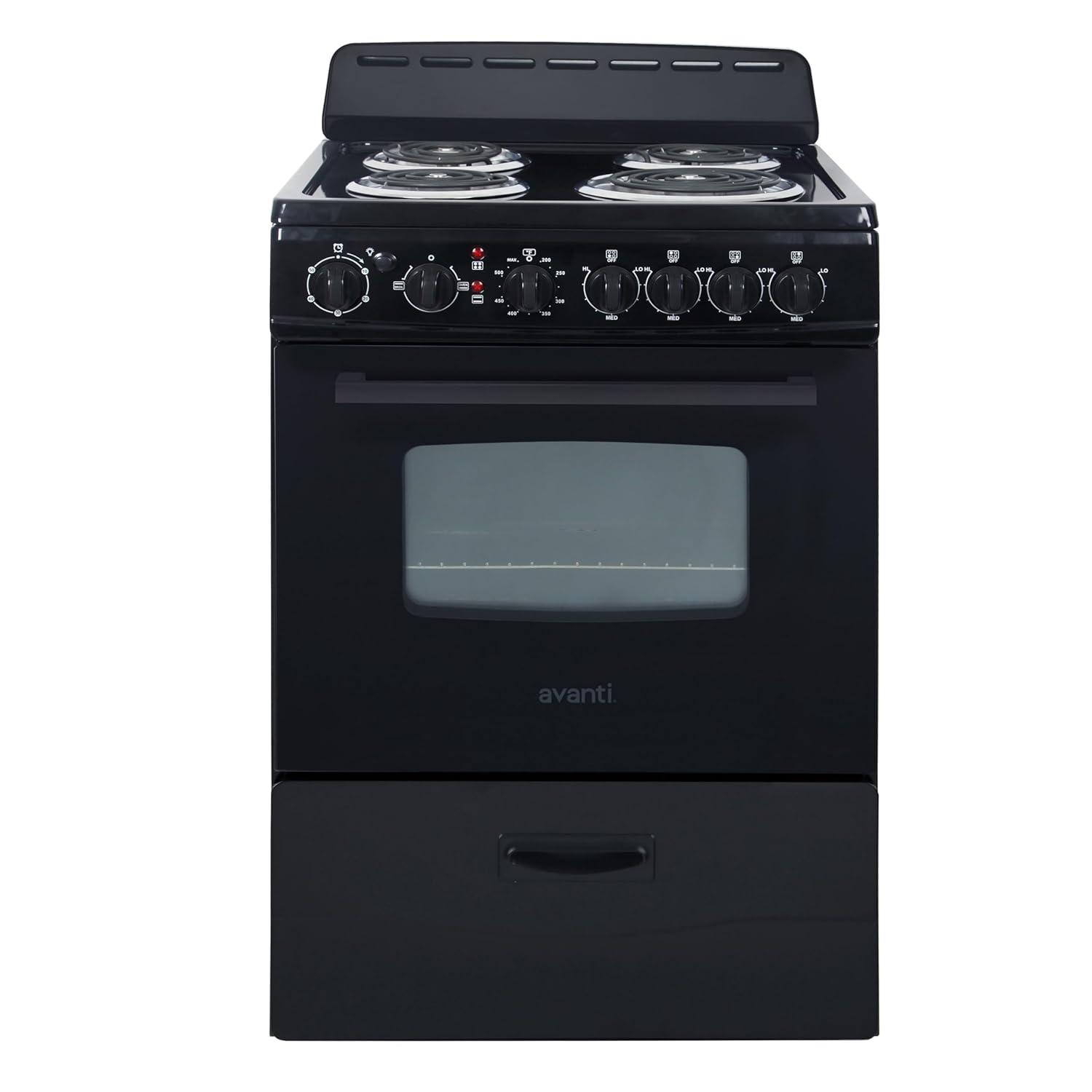 Avanti 24-Inch Black Freestanding Electric Range with Glass Door