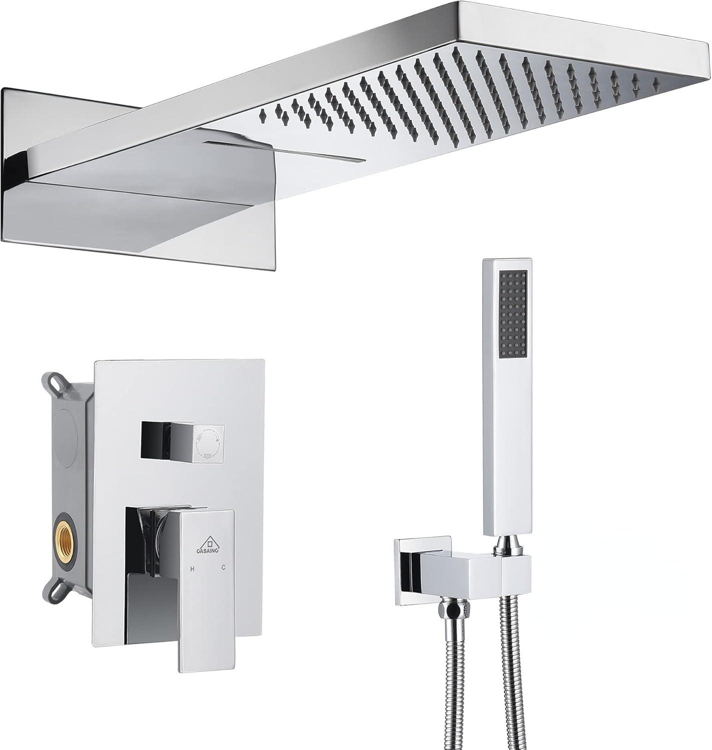 Rainier 22" Rainfall Complete Shower System with with Rainfall & Waterfall Spray, Handheld and Rough-in Valve Included