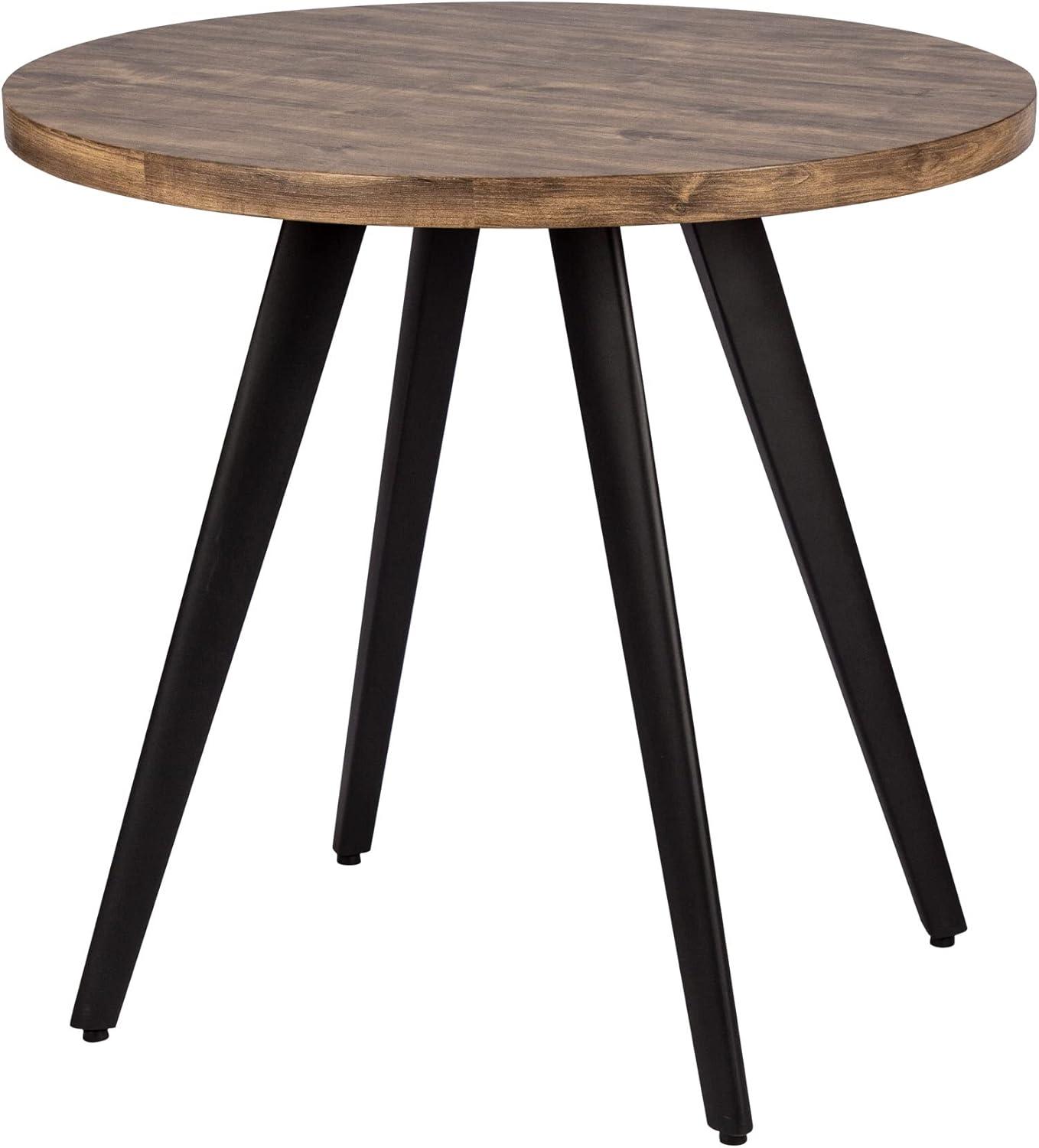 Rusty Walnut Round Wood Dining Table with Adjustable Metal Legs