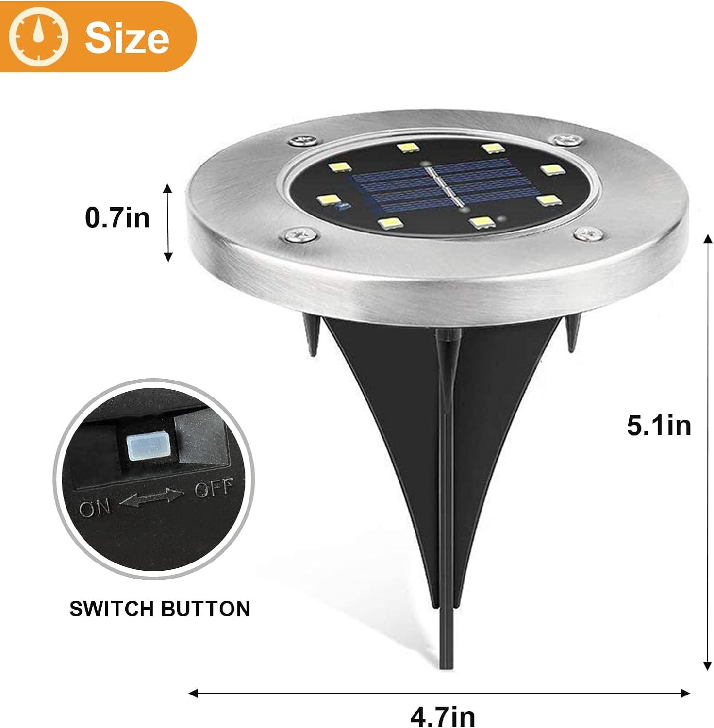 8 Pack Solar Ground Lights, 8 LED Waterproof In-Ground Lights Outdoor Landscape Lighting for Lawn, Garden, Patio, Pathway, Yard, Deck, Driveway, Walkway (Warm White)