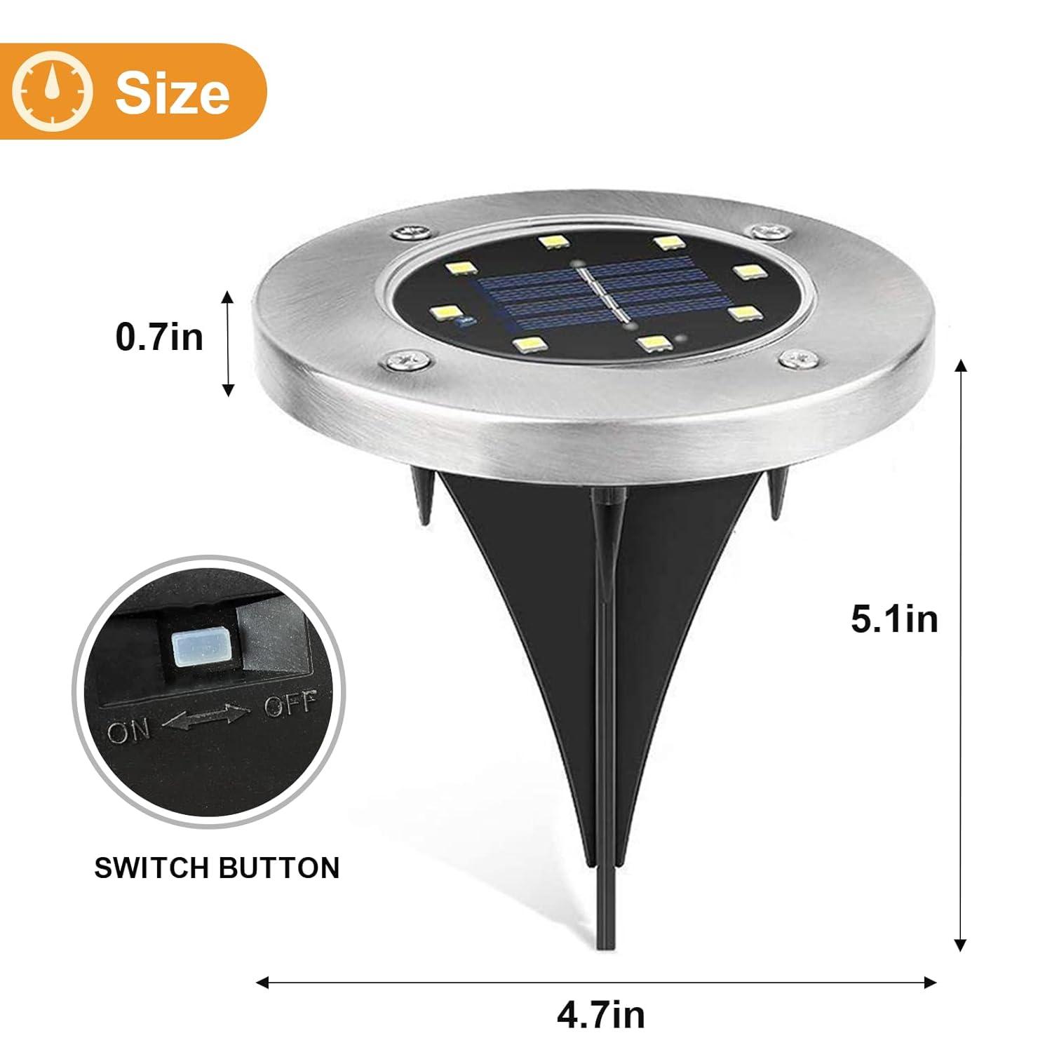 8 Pack Solar Ground Lights, 8 LED Waterproof In-Ground Lights Outdoor Landscape Lighting for Lawn, Garden, Patio, Pathway, Yard, Deck, Driveway, Walkway (Warm White)