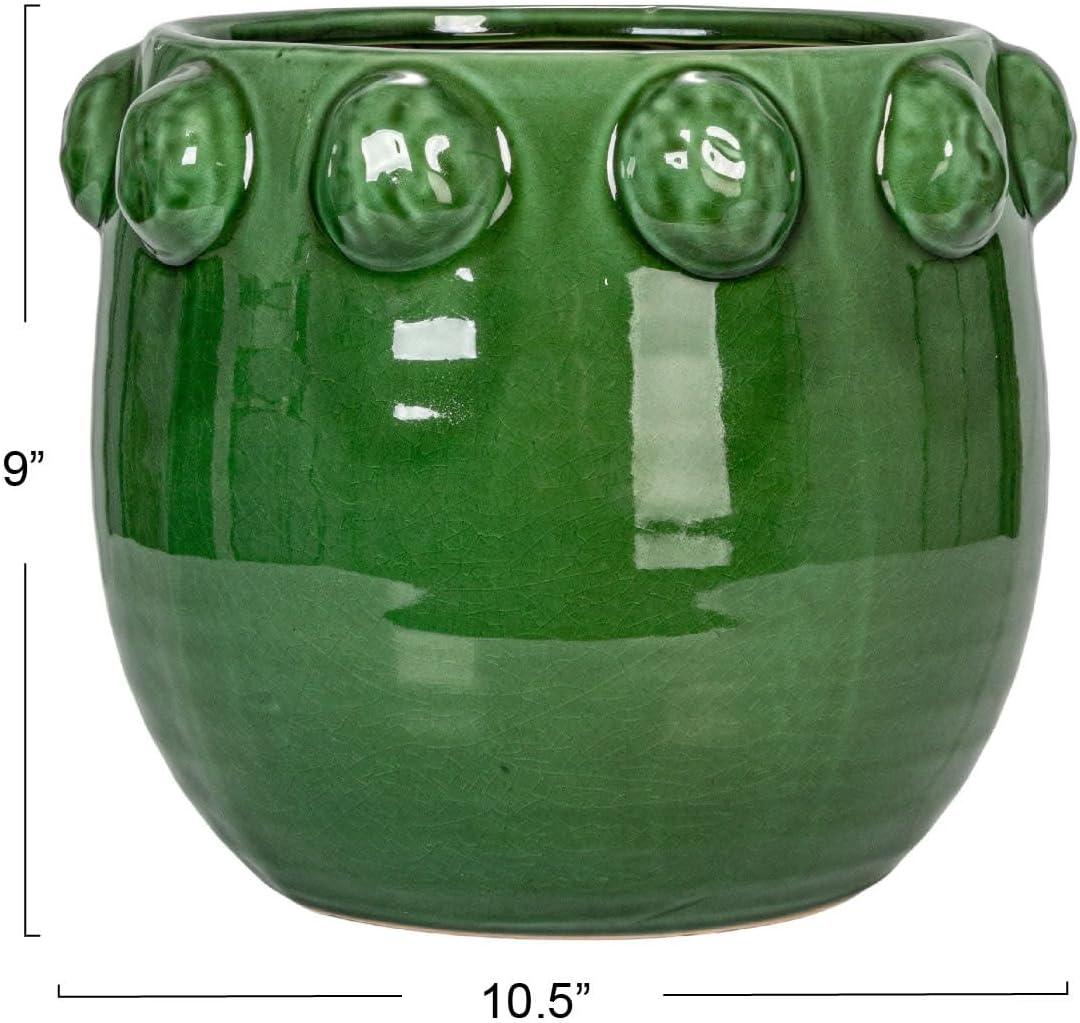 Green Terra-Cotta Planter with Raised Dots, 10.5"