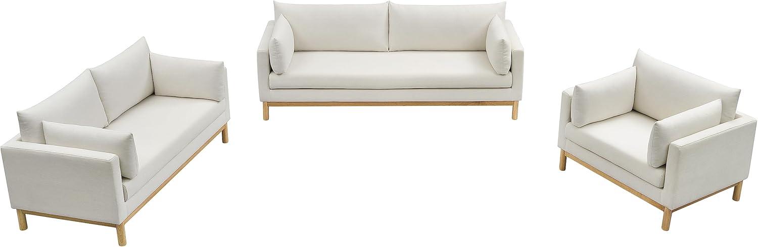 Meridian Furniture 157Cream-L Langham Collection Mid-Century Modern Linen Textured Fabric Upholstered Loveseat, Cream Linen Textured Fabric, Natural Finish Wood Base, 66" W x 33.5" D x 33" H, Cream