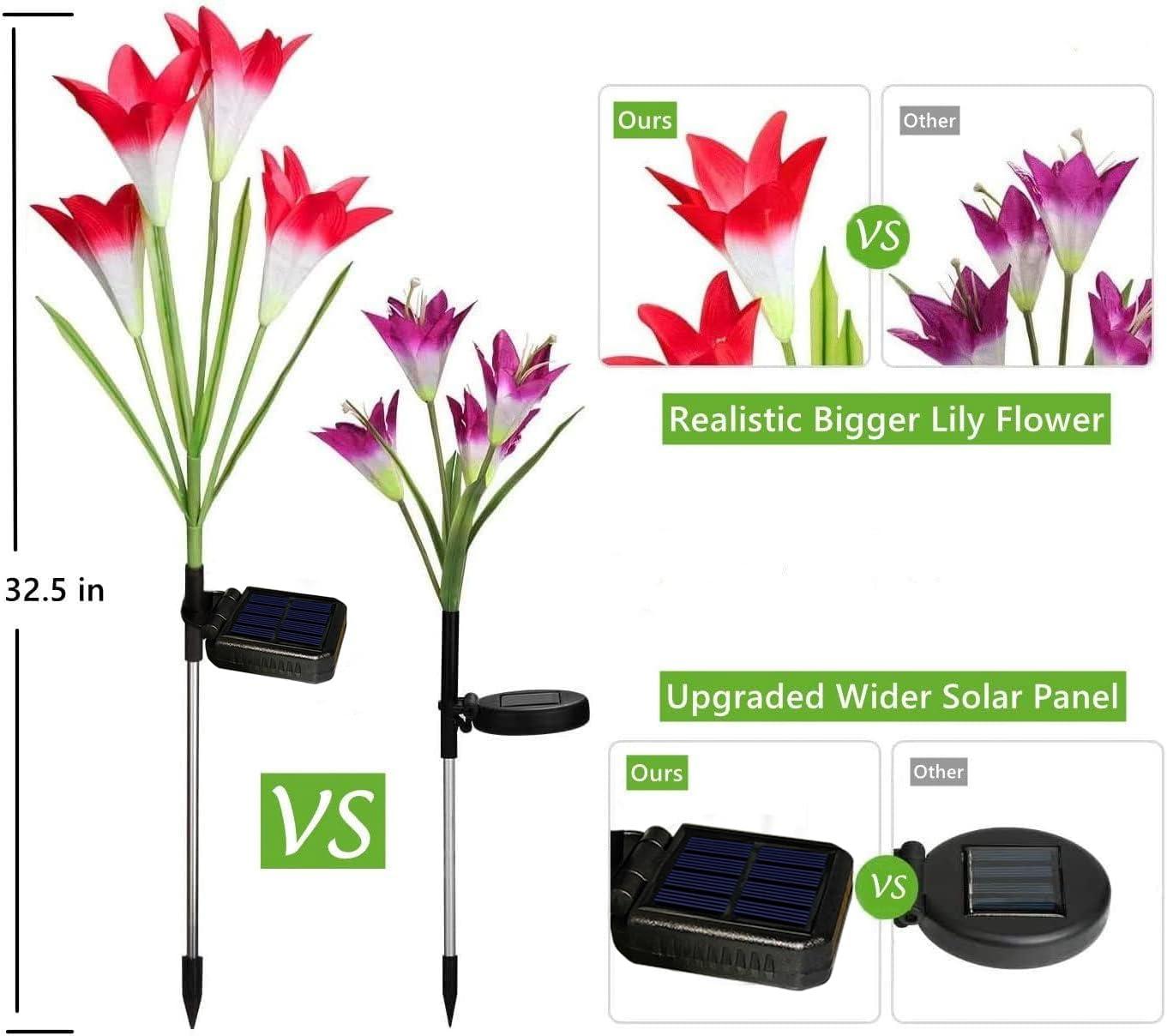 ANGMLN 4 Pack Solar Flowers Lights,16 Bigger Head Solar Lily Flowers, 7 Color Changing Pathway Lamps for Garden Patio Yard Party Wedding Holiday Outdoor Garden Stake Decoration(Purple2&White1&Pink1)