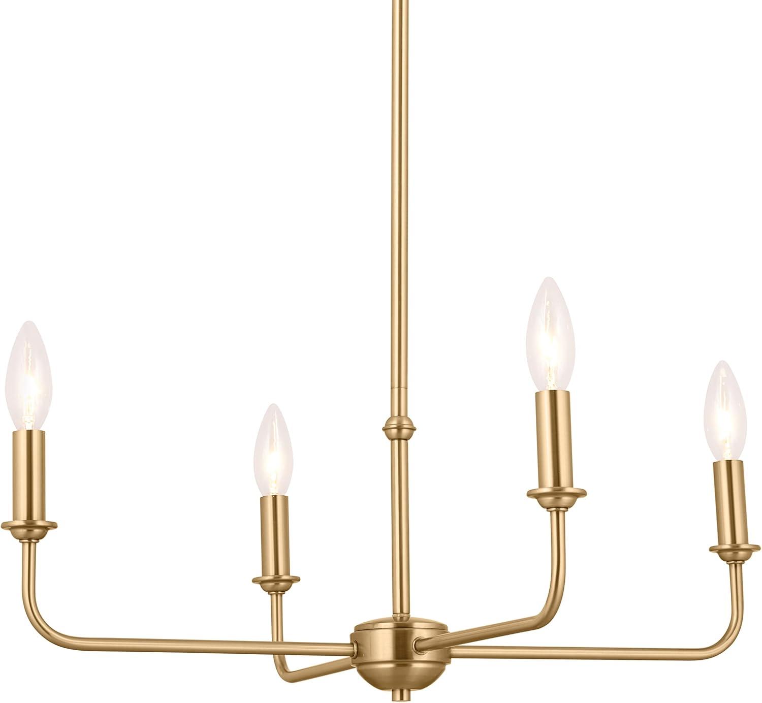 Brushed Brass 4-Light Mini Chandelier with Fabric Shades