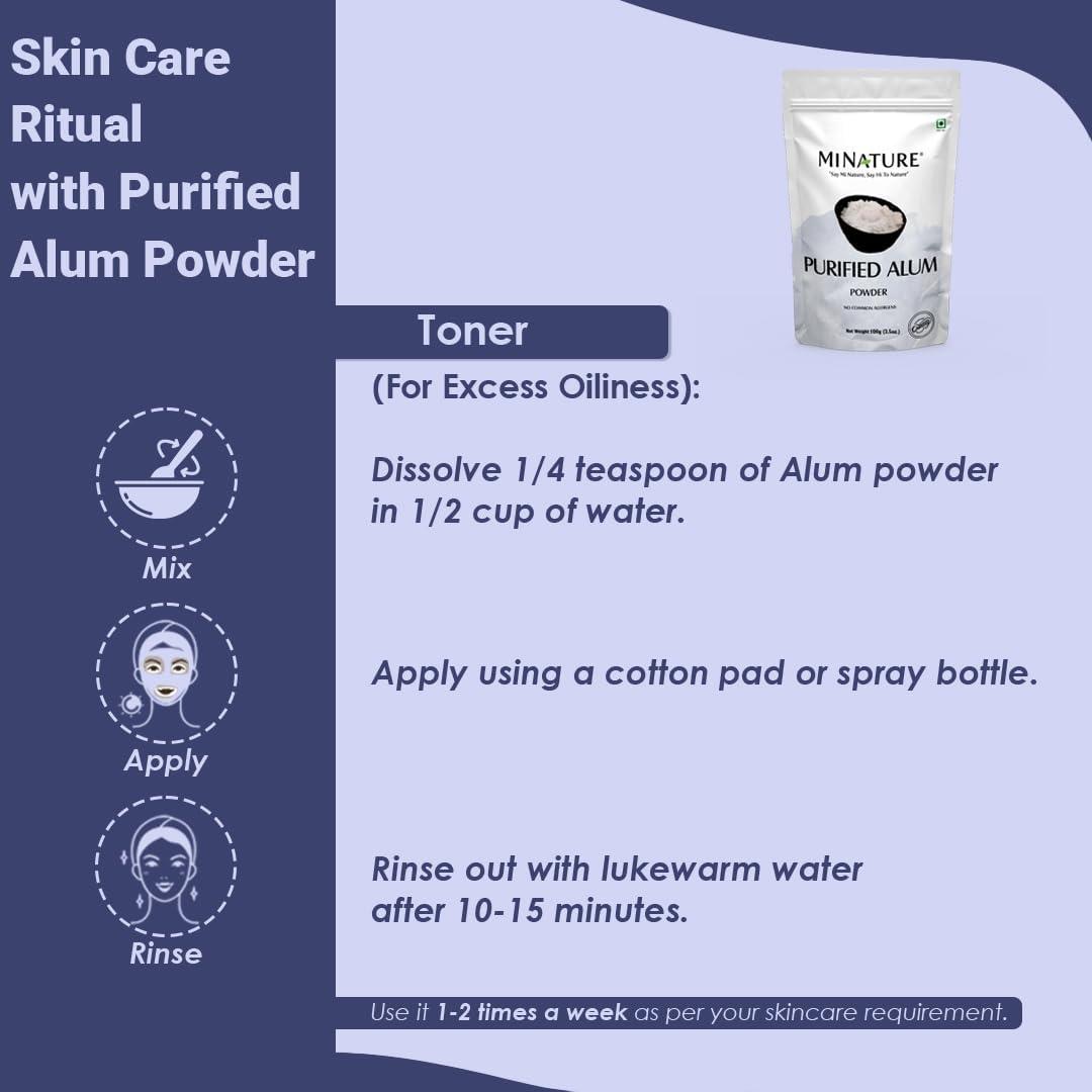 Mi Nature Alum Powder Potassium (Fitkari/Phitkari) -100% Natural Skincare for Acne, Odor Control & Water Purification Face Mask for |Pore Refining 100g |Face Pack Powder |Cruelty-Free