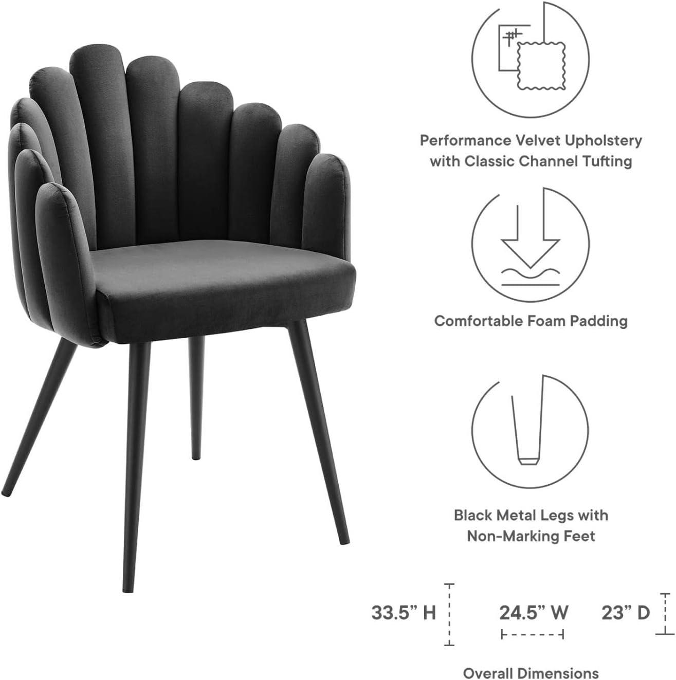 Modway Vanguard 19.5" Scalloped Back Velvet Dining Chair in Black/Charcoal