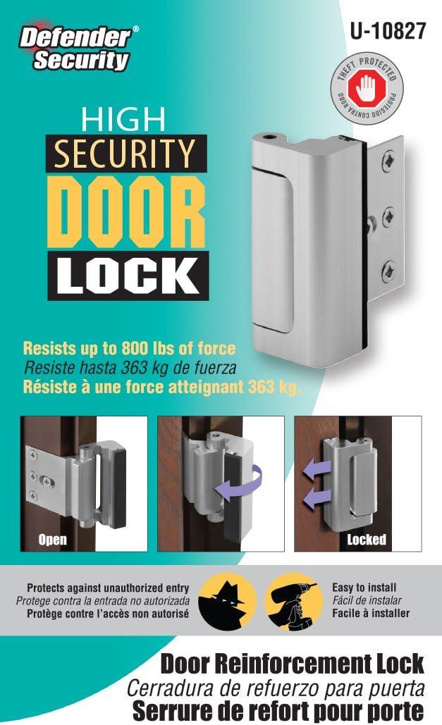 Door Reinforcement Lock – Add Extra, High Security to your Home and Prevent Unauthorized Entry – 3 in. Stop, Aluminum Construction, Satin Nickel (Single Pack)