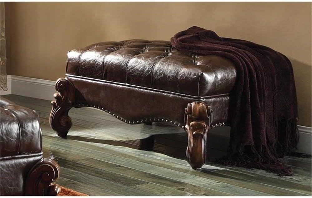 37" Versailles PU Two-Tone Ottoman Dark Brown/Cherry Oak - Acme Furniture