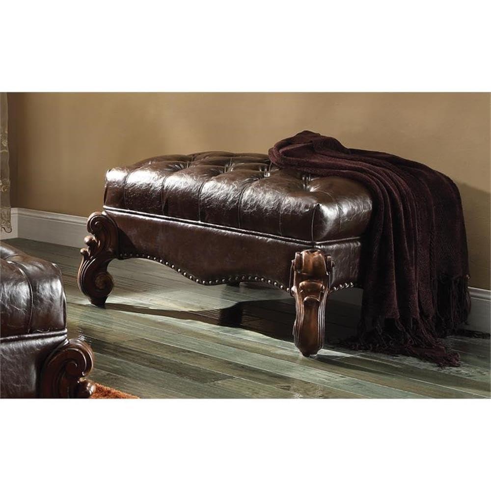37" Versailles PU Two-Tone Ottoman Dark Brown/Cherry Oak - Acme Furniture