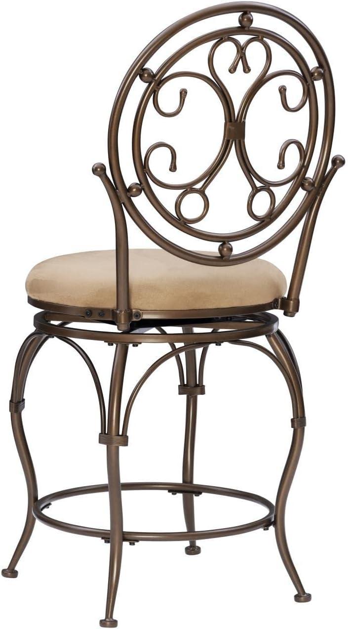 Elegant Traditional 24.5" Swivel Counter Stool, Warm Bronze and Tan Leather